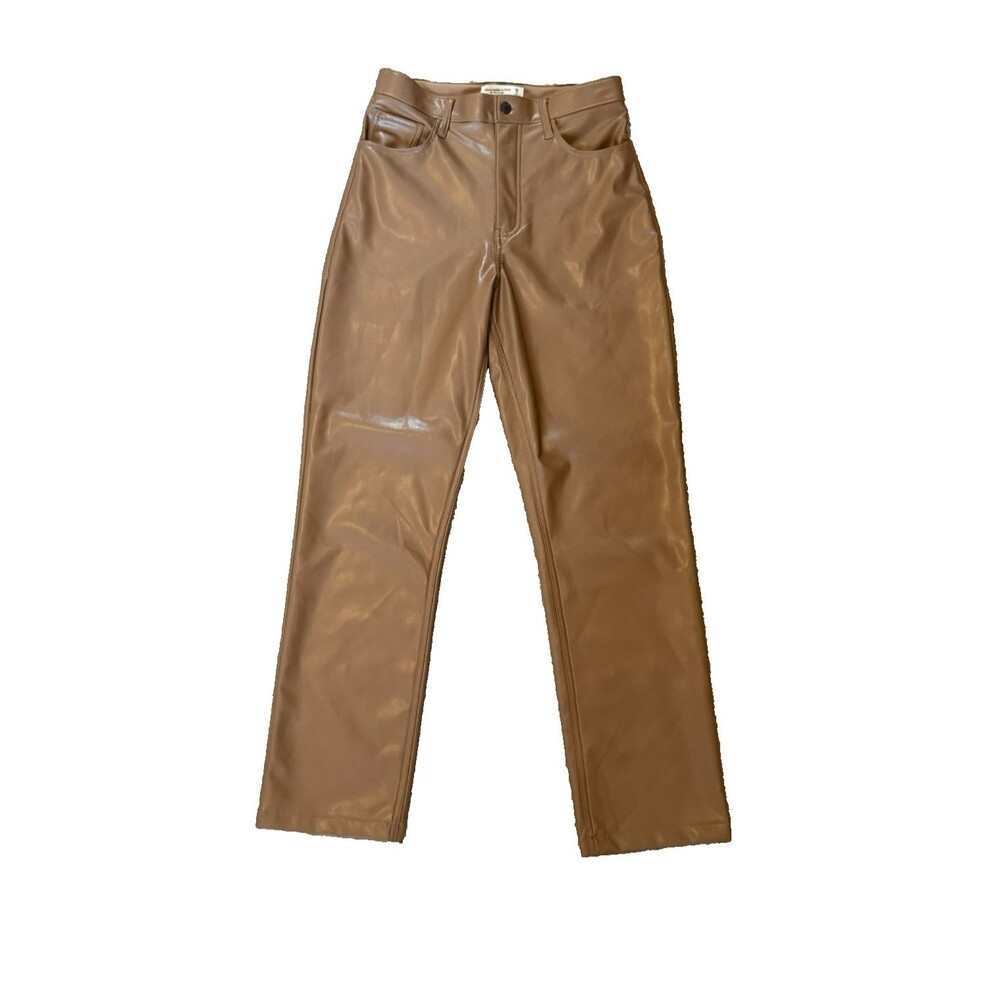 Abercrombie Sz 6 Curve Love The 90s Straight Ultra High Rise Faux Leather Carmel